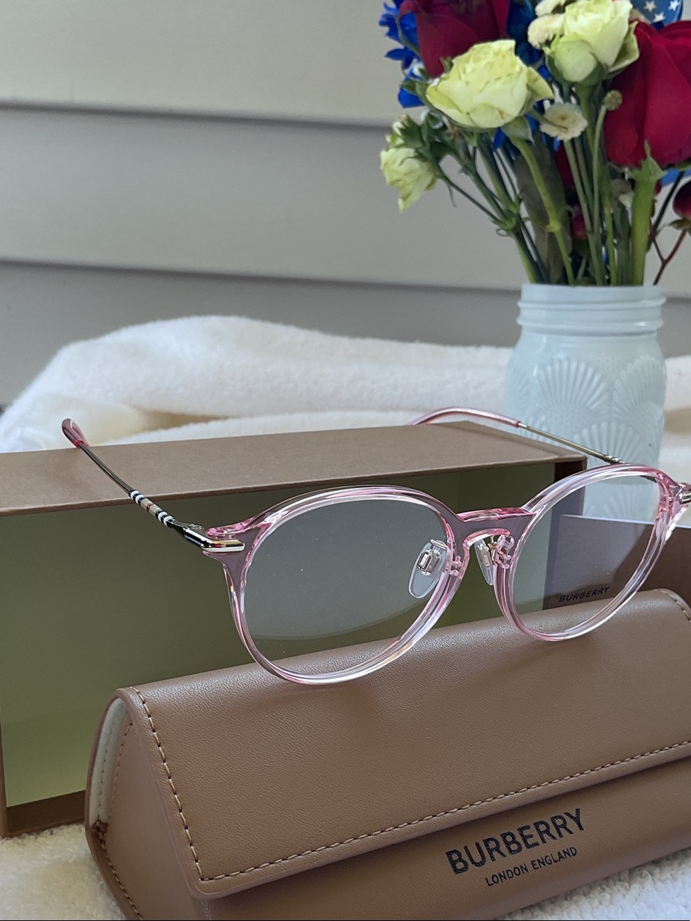 Burberry Pink Transparent Round Optical Glasses